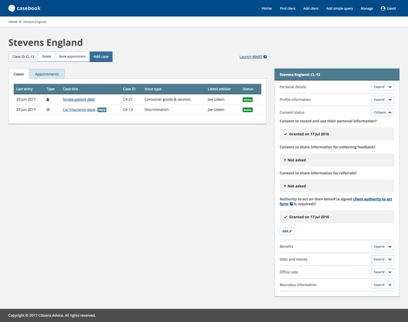 Screenshot of the Citizens Advice website project